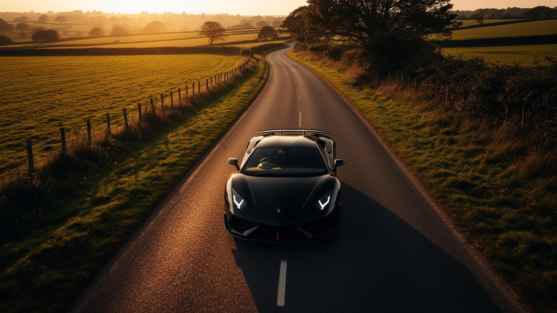 Supercar on a winding Cheshire country road